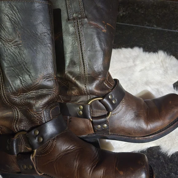 Frye Brown Leather Harness Boots 12R Size 9 Motercycle Boho Western Cowgirl - Picture 11 of 16